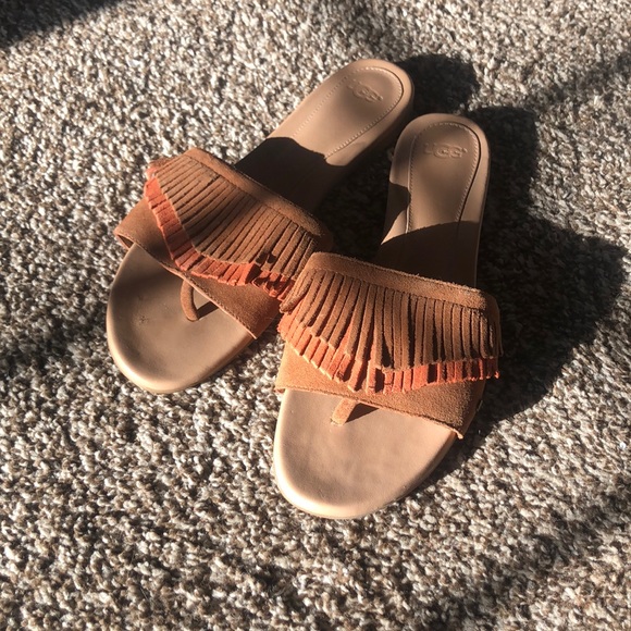 UGG Suede Fringe Slide Sandals NWOB - size 10 - Picture 2 of 4